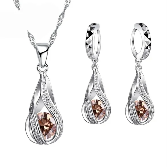 Sterling Silver Wedding Jewelry SetforWomen,SwirlingWaterDropp,Bridal,925STAMPED - Picture 5 of 7